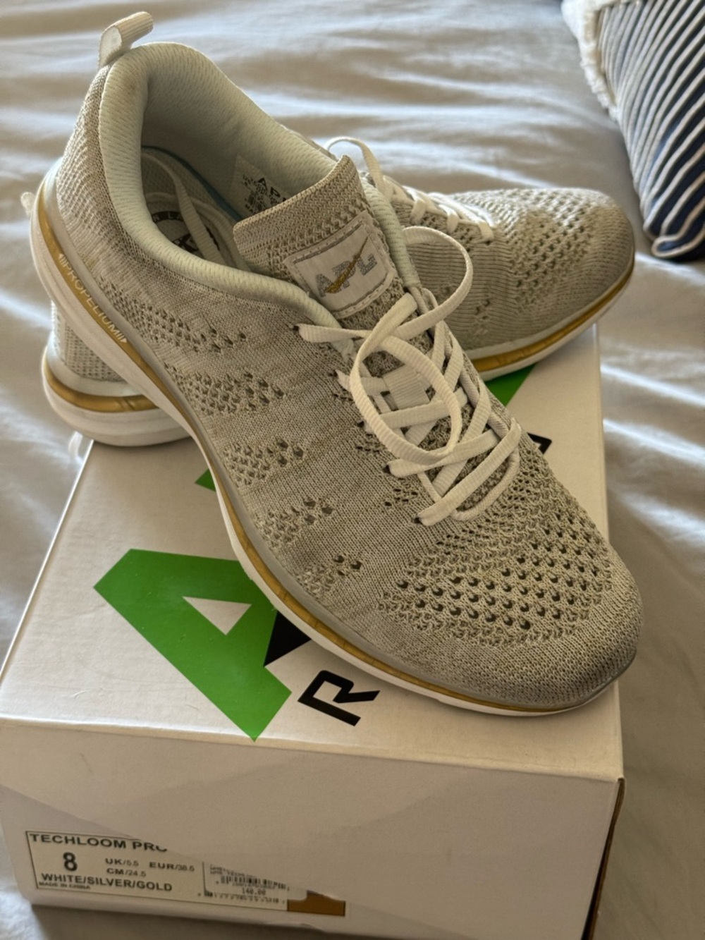 APL TechLoom Pro Knit Sneaker in White and Gold